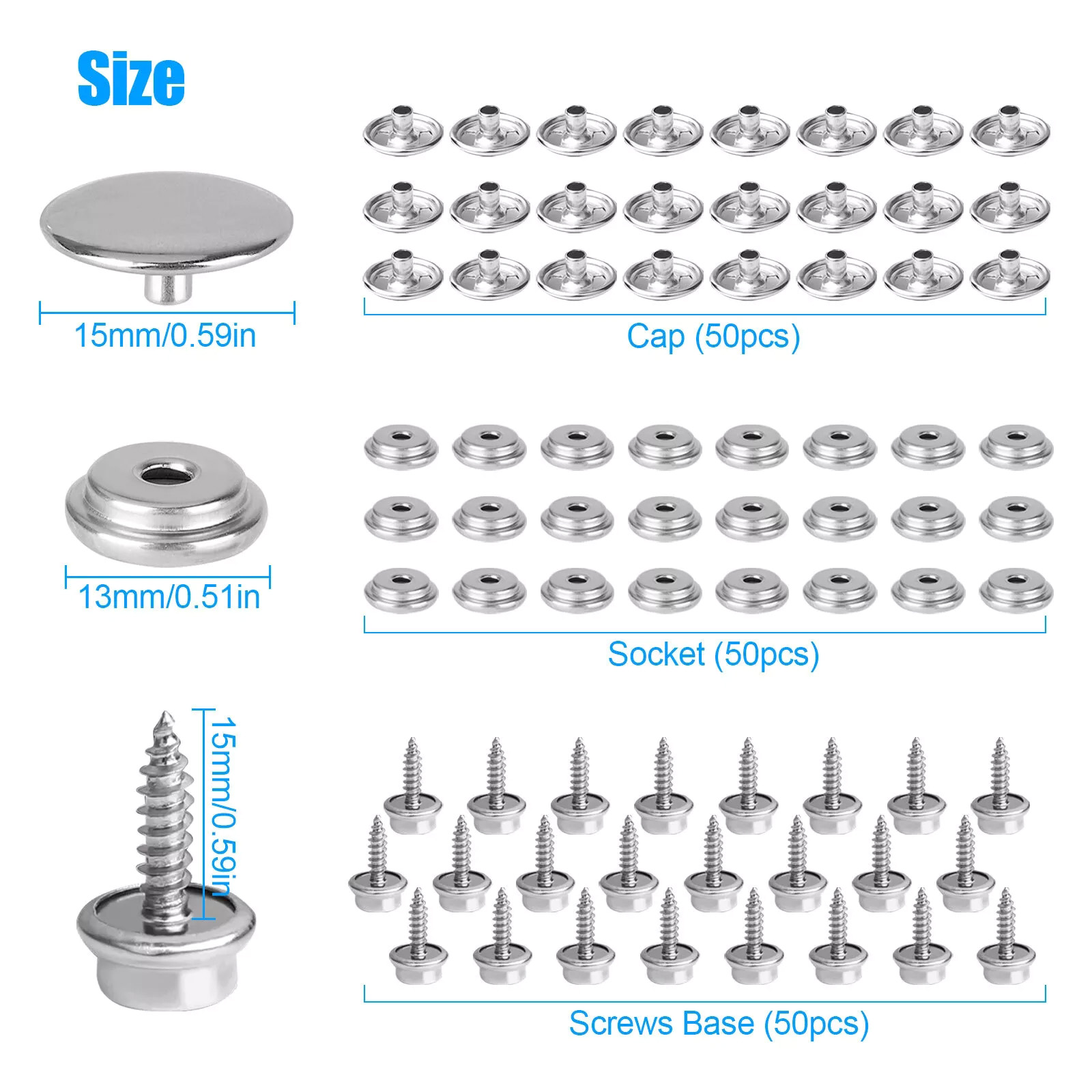 50 Set Stainless Steel Boat Ma - Snap Fastener Set recension och pris